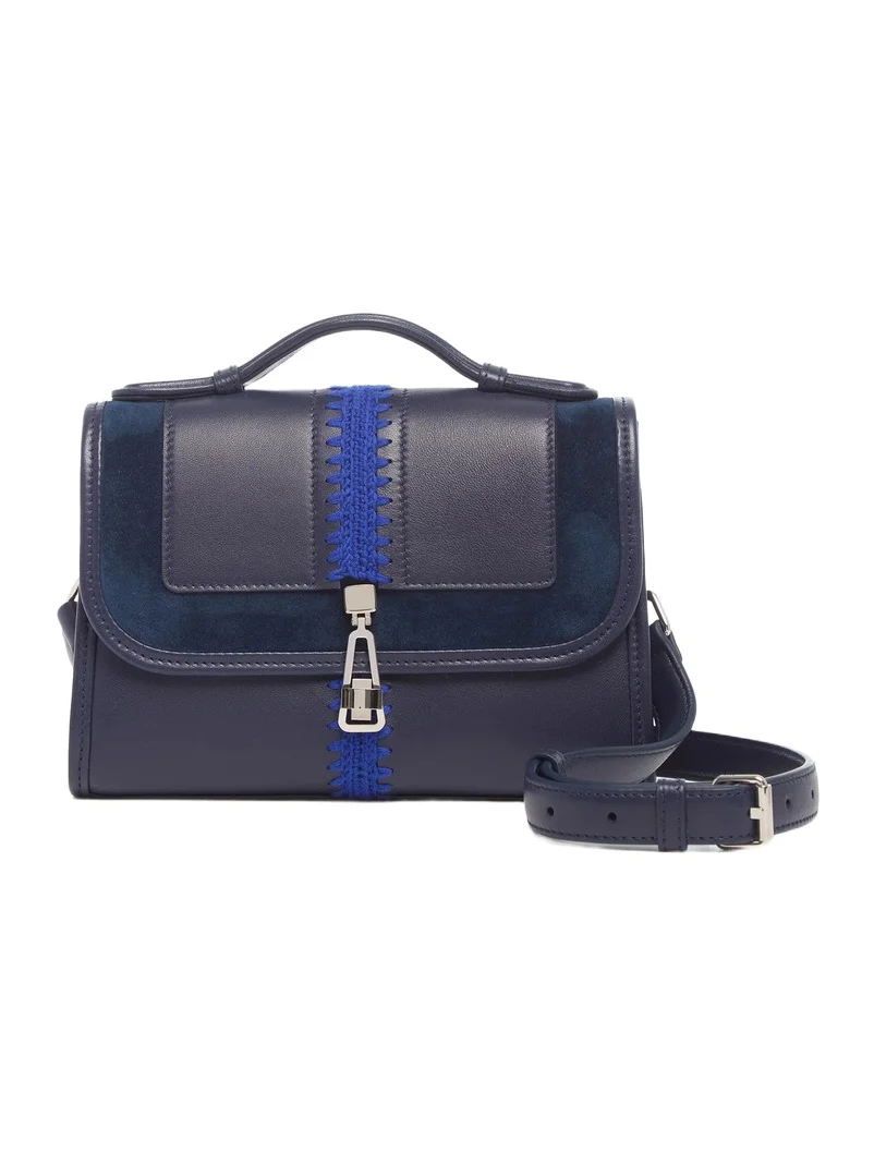 Gabriela Hearst Small Leonora Flap Embroidered Bag in Electric Navy & Cobalt Nappa Leather