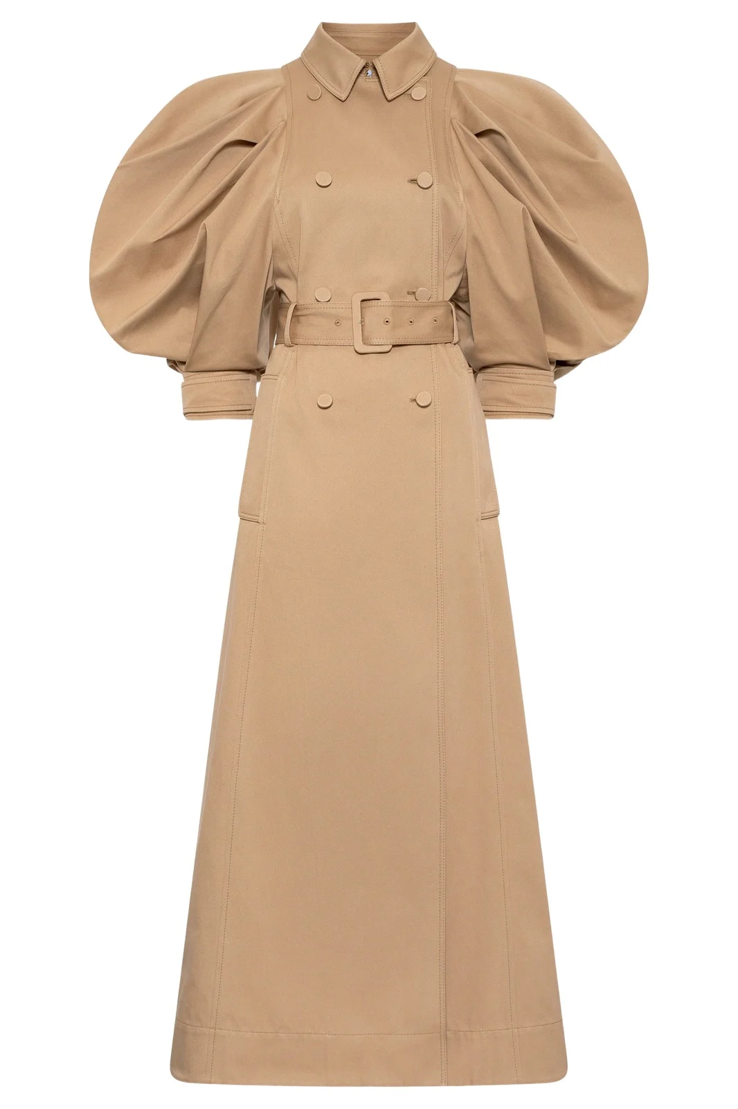 Aeon Puff Sleeve Trench Coat in Camel Sea Island Cotton Twill