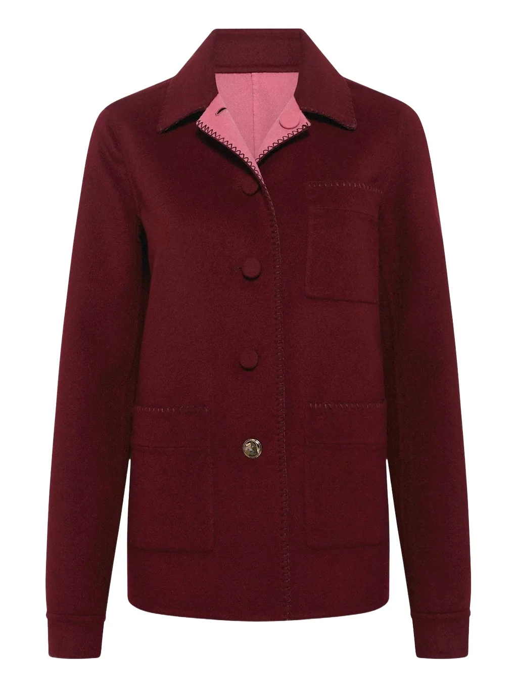 Gabriela Hearst Ulu Reversible Chore Jacket in Bordeaux & Fuchsia Double-face Recycled Cashmere