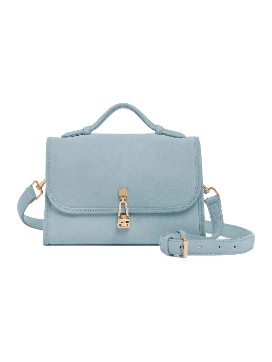 Gabriela Hearst Small Leonora Flap Bag in Light Blue Suede