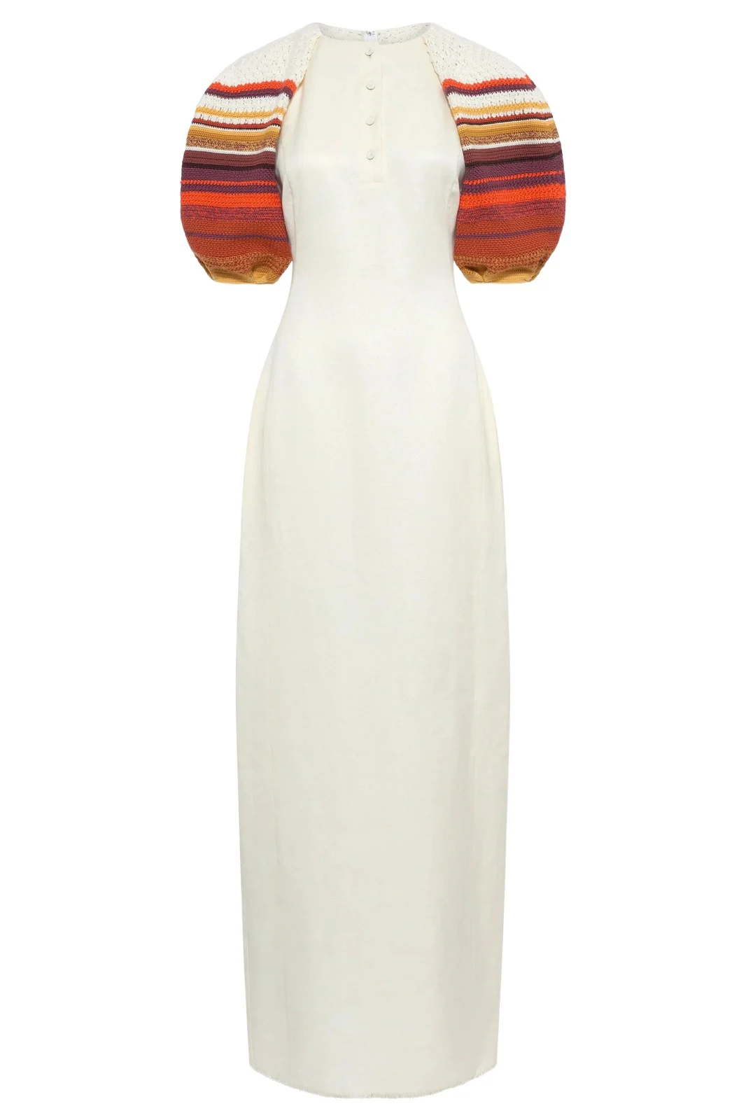 Gabriela Hearst Nomo Crochet Puff Sleeve Maxi Dress in Ivory Textured Linen Twill