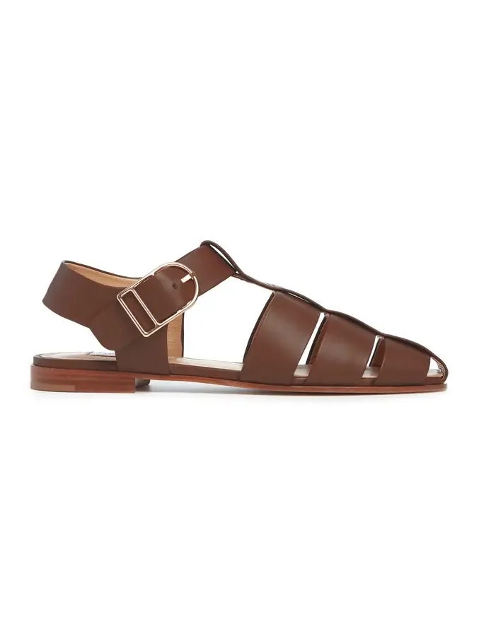 Lynn Flat Sandal in Chocolate Nappa Leather Lynn Flat Sandal in Chocolate Nappa Leather