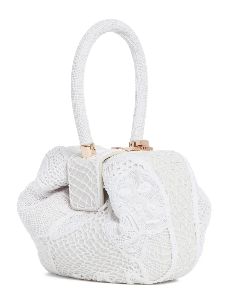 Nina Bag in Ivory Nappa Leather with Cotton Macrame