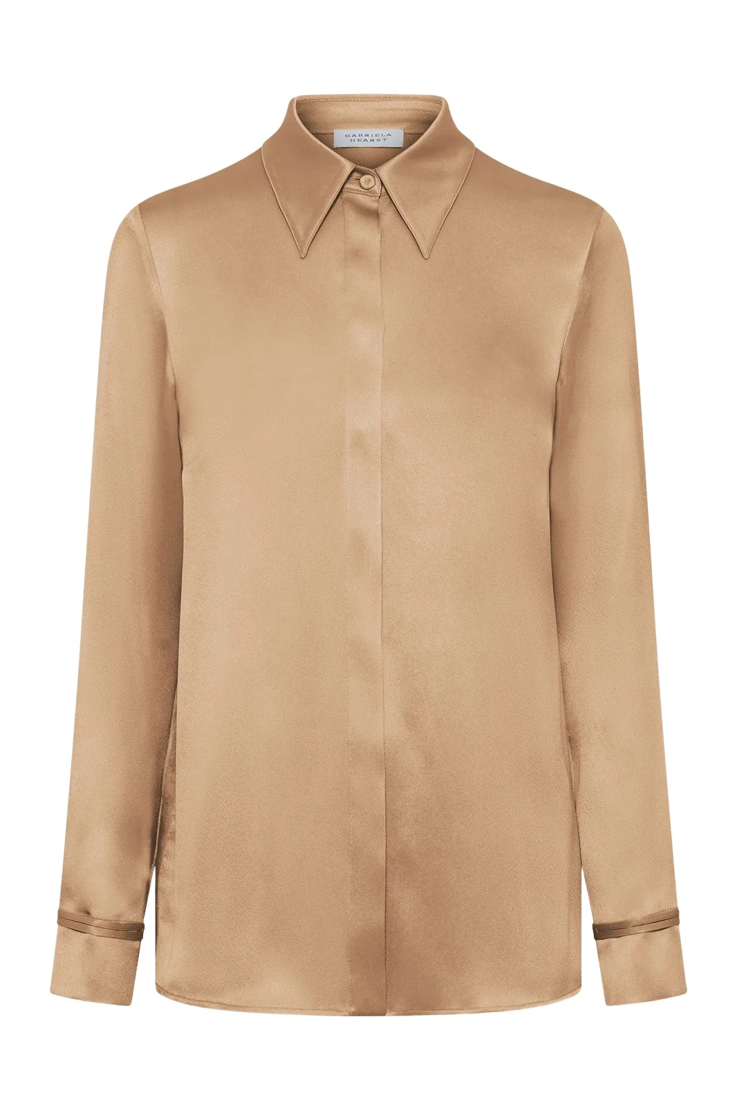 Cruz Shirt in Camel Silk Satin Cruz Shirt in Camel Silk Satin