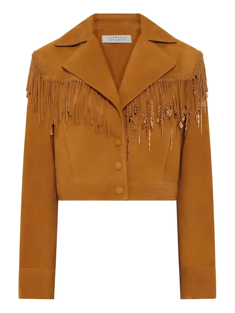 Gabriela Hearst Azra Fringe Jacket in Cashew Suede with Charms