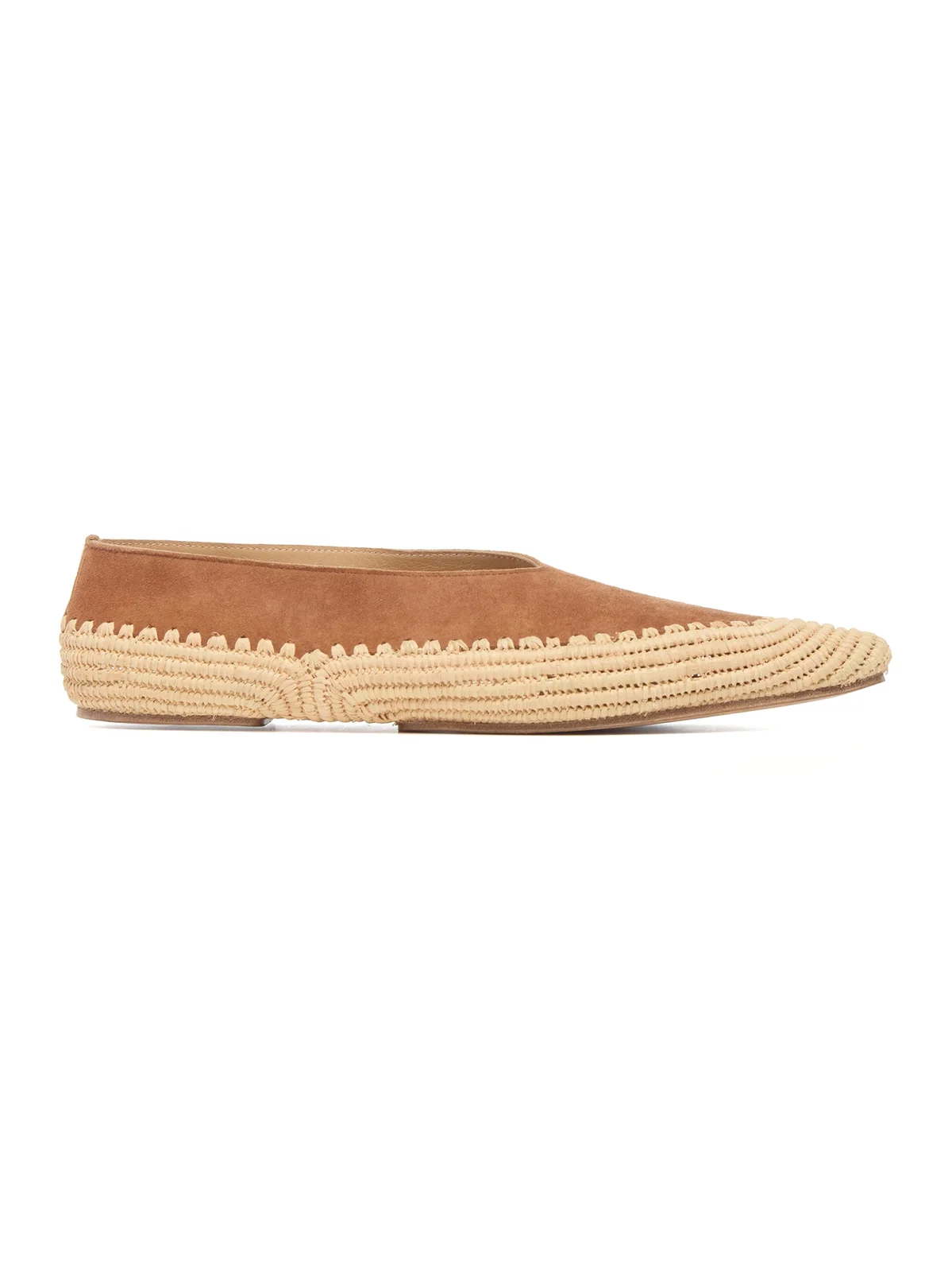 Strength Flat Shoe in Camel Suede & Natural Raffia Strength Flat Shoe in Camel Suede & Natural Raffia