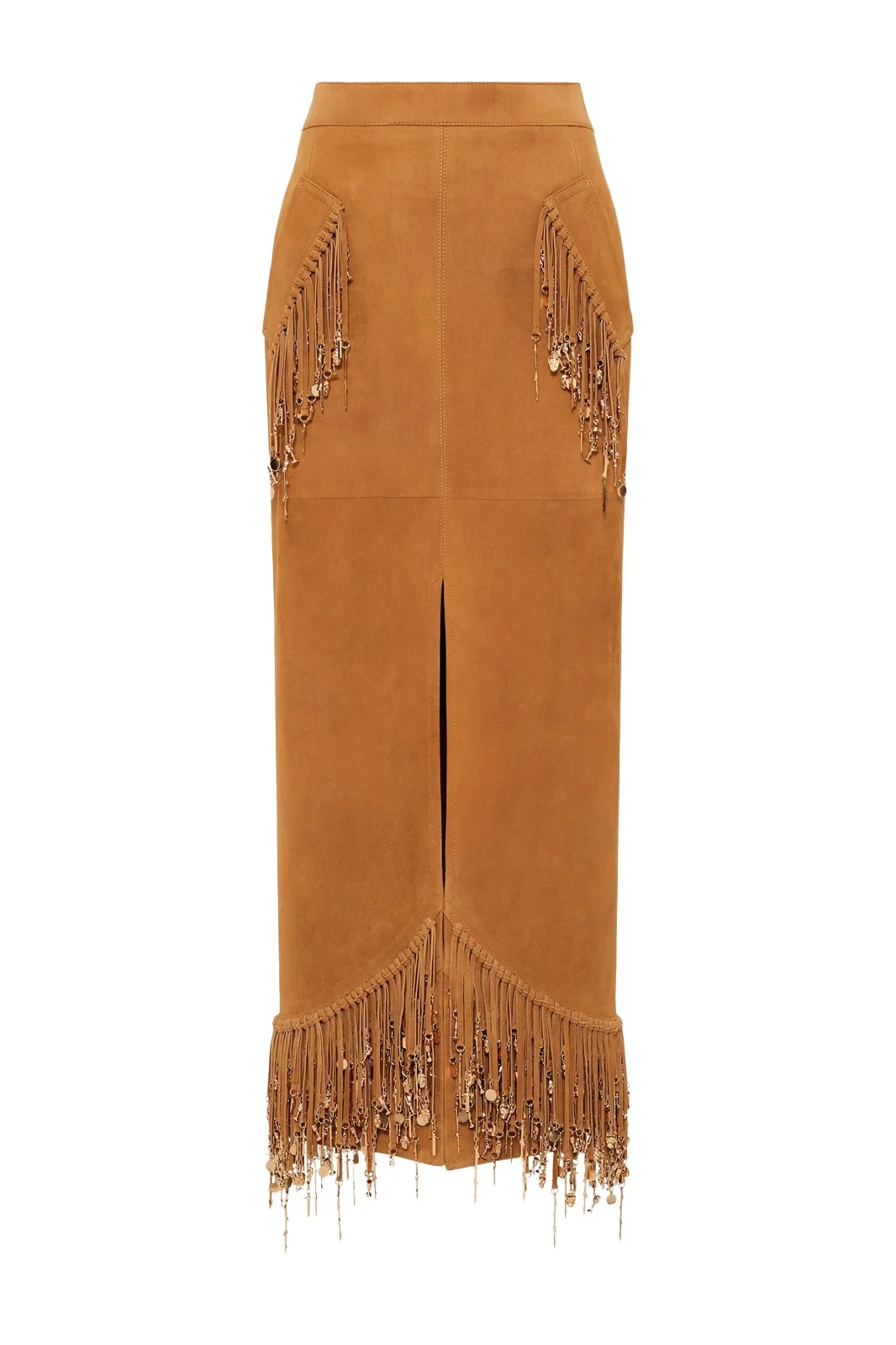 Kalyan Fringe Maxi Skirt in Cashew Suede with Charms Kalyan Fringe Maxi Skirt in Cashew Suede with Charms