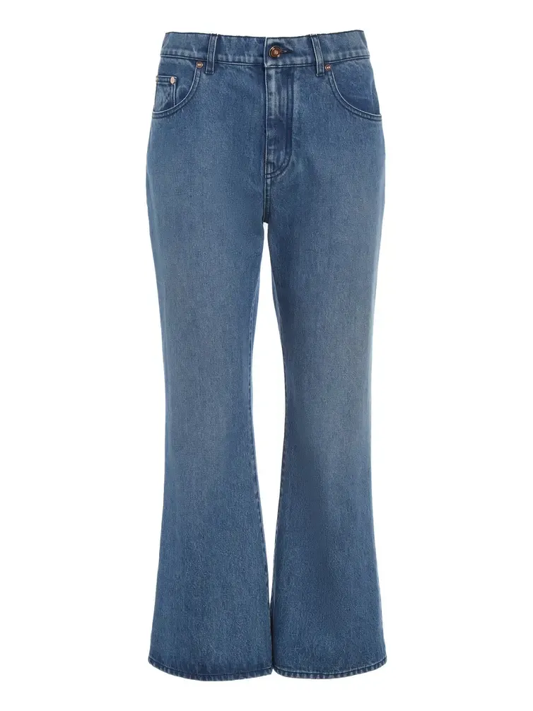 Ezra Bootcut Cropped Jean in Uruguayan Blue Recycled Cotton Denim Ezra Bootcut Cropped Jean in Uruguayan Blue Recycled Cotton Denim