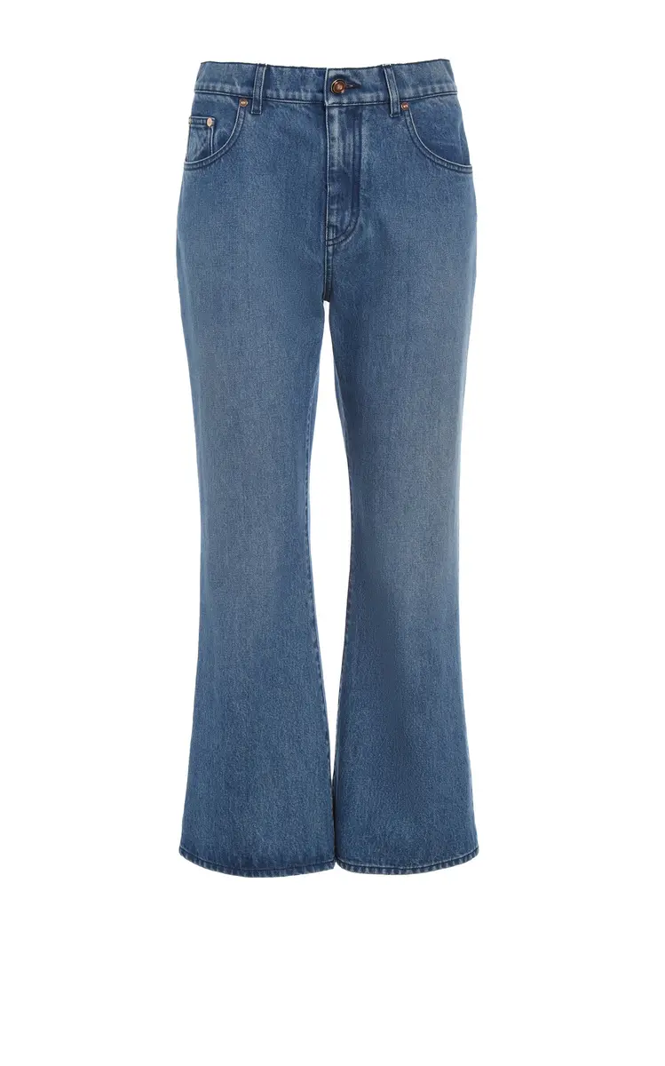 Gabriela Hearst Ezra Bootcut Cropped Jean in Uruguayan Blue Recycled Cotton Denim