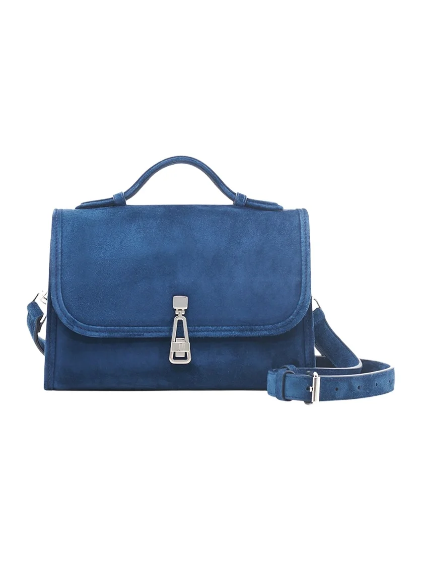 Small Leonora Flap Bag in Navy Suede Small Leonora Flap Bag in Navy Suede