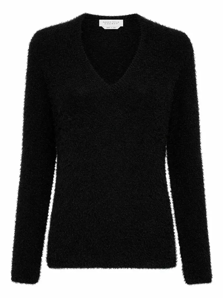 Neoma Knit V-Neck Sweater in Black Silk Cashmere Neoma Knit V-Neck Sweater in Black Silk Cashmere