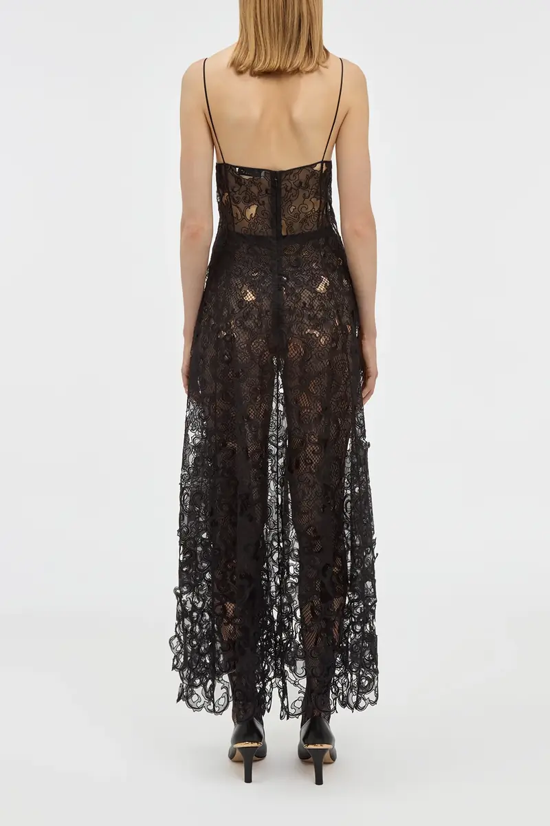 Gabriela Hearst Luma Slip Midi Dress in Black Silk Organza Lace | Thumbnail 4