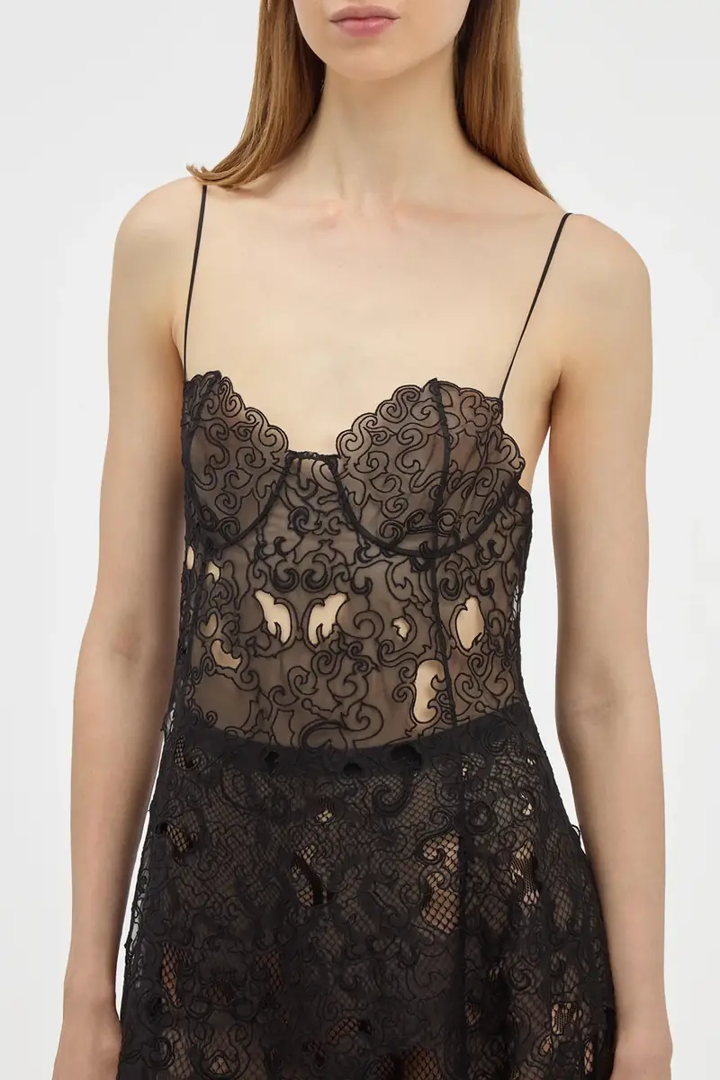 Gabriela Hearst Luma Slip Midi Dress in Black Silk Organza Lace | Thumbnail 5