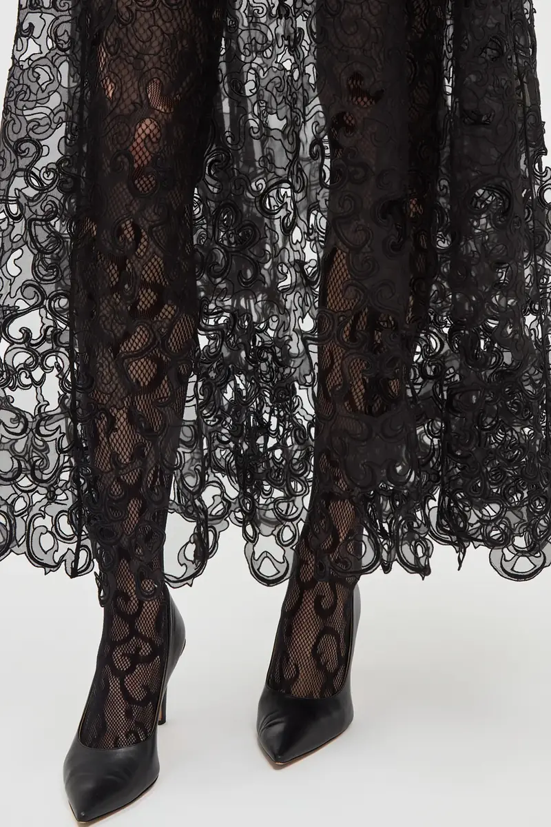 Gabriela Hearst Luma Slip Midi Dress in Black Silk Organza Lace | Thumbnail 8