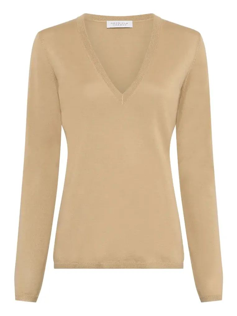 Gabriela Hearst Clementia Knit V-Neck Sweater in Hay Cashmere Silk