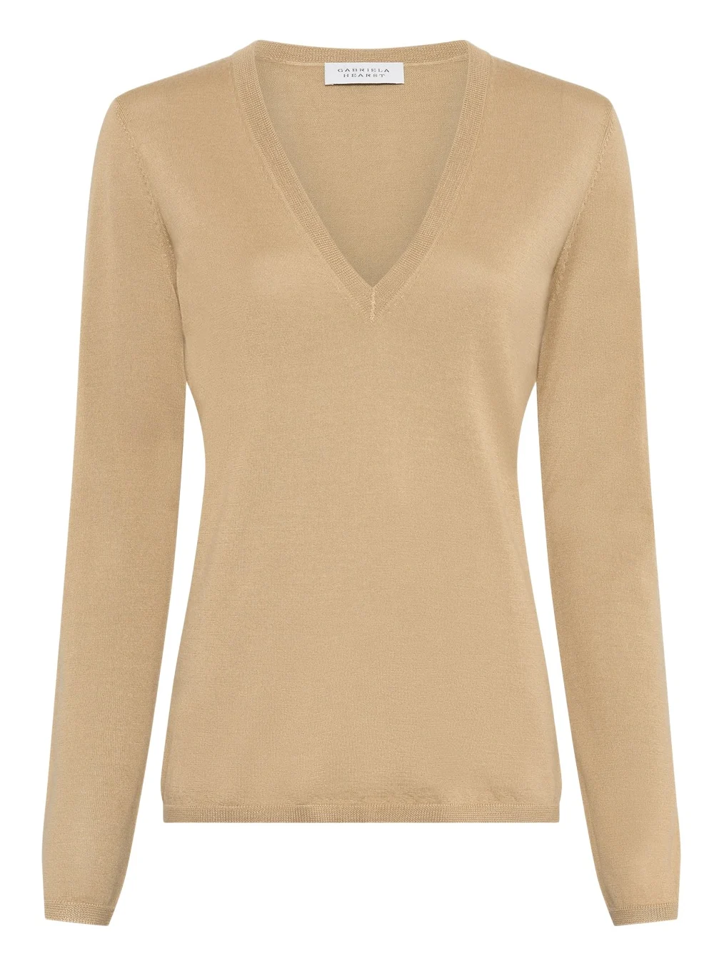 Gabriela Hearst Clementia Knit V-Neck Sweater in Hay Cashmere Silk