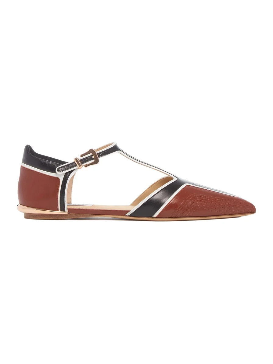 Gabriela Hearst Leya Moto T-Strap Flat Shoe in Cognac Multi Leather