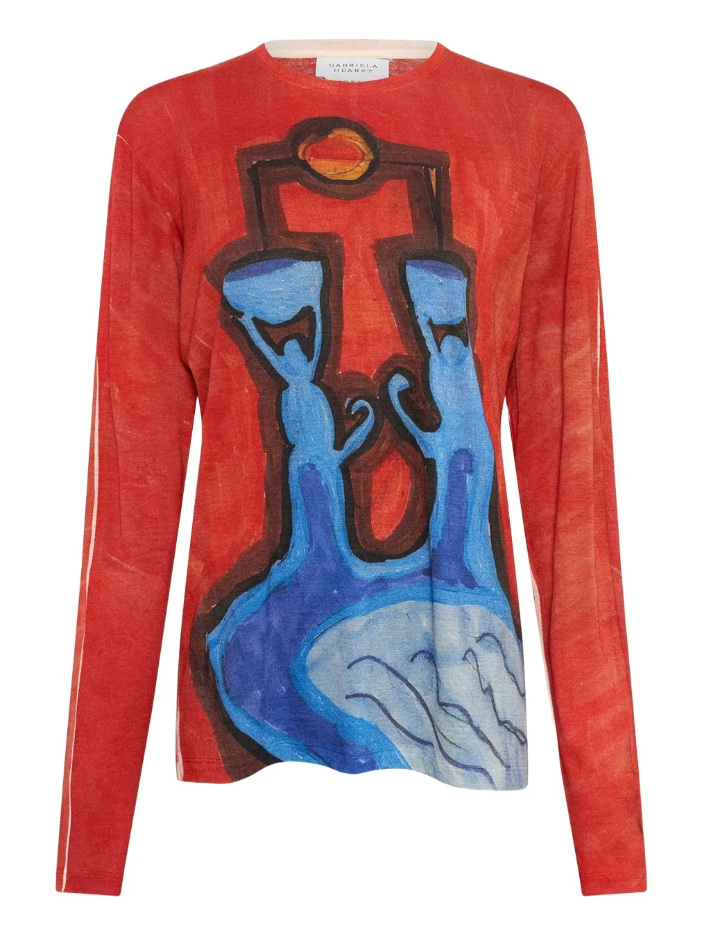 Gabriela Hearst Isaro Long Sleeve T-shirt in Air Multi Printed Cashmere Jersey
