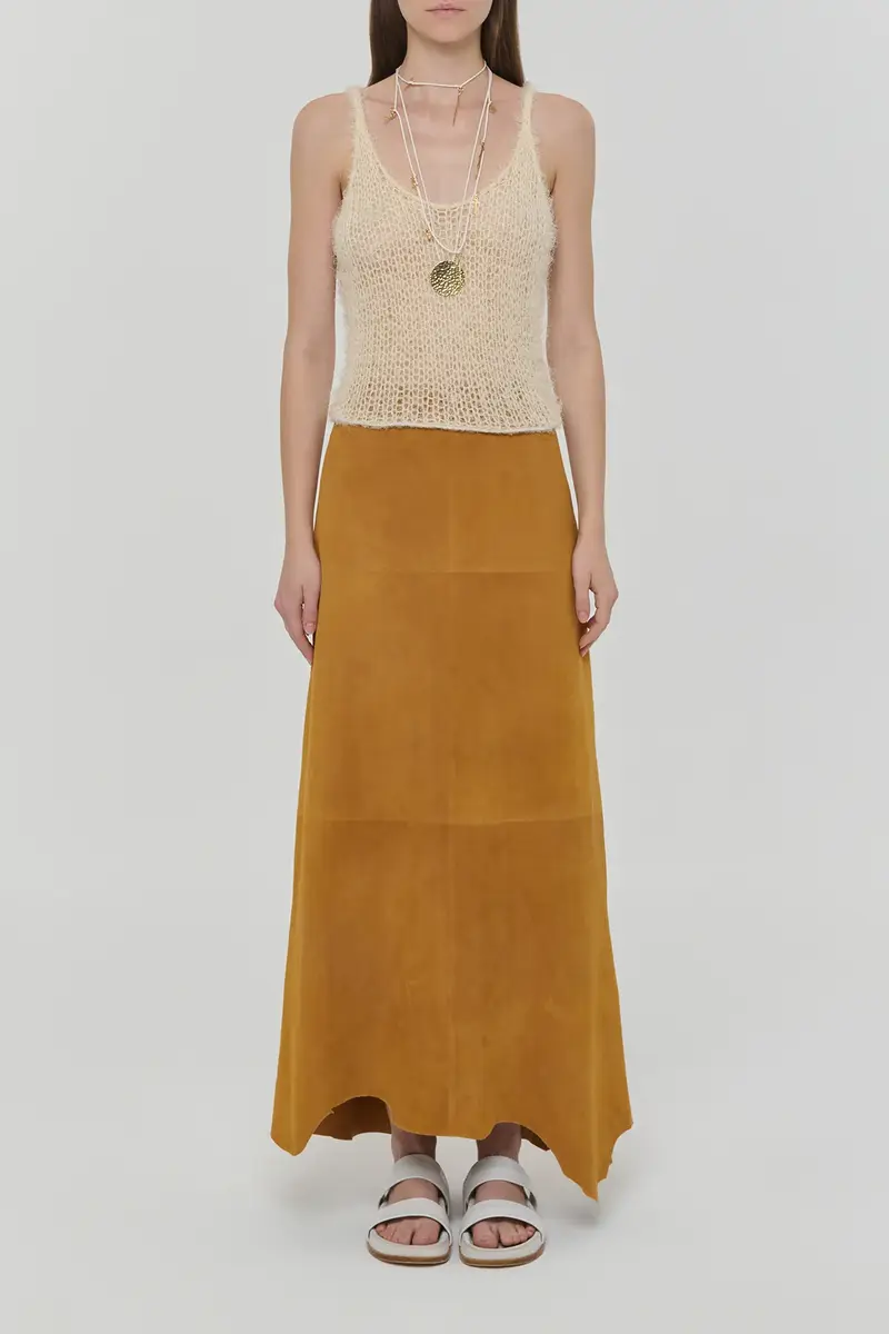 Gabriela Hearst Talor Raw Cut Maxi Skirt in Cashew Suede | Thumbnail 4 Gabriela Hearst Talor Raw Cut Maxi Skirt in Cashew Suede | Thumbnail 4