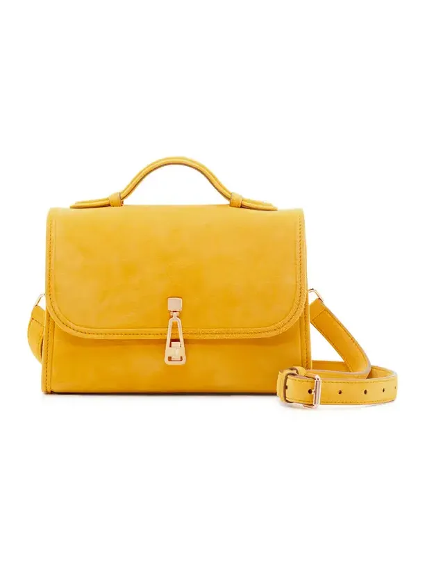 Small Leonora Flap Bag in Golden Birch Suede