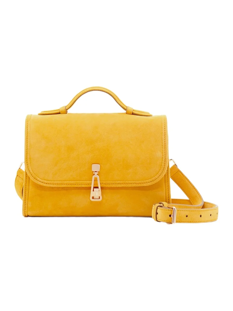 Gabriela Hearst Small Leonora Flap Bag in Golden Birch Suede