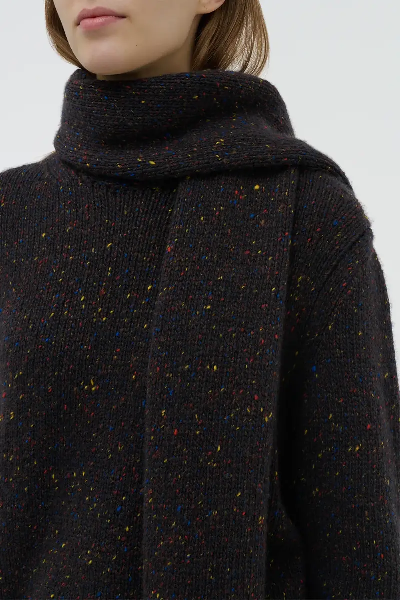 Gabriela Hearst Fokestone Knit Scarf in Charcoal Multi Speckled Aran Cashmere | Thumbnail 2 Gabriela Hearst Fokestone Knit Scarf in Charcoal Multi Speckled Aran Cashmere | Thumbnail 2