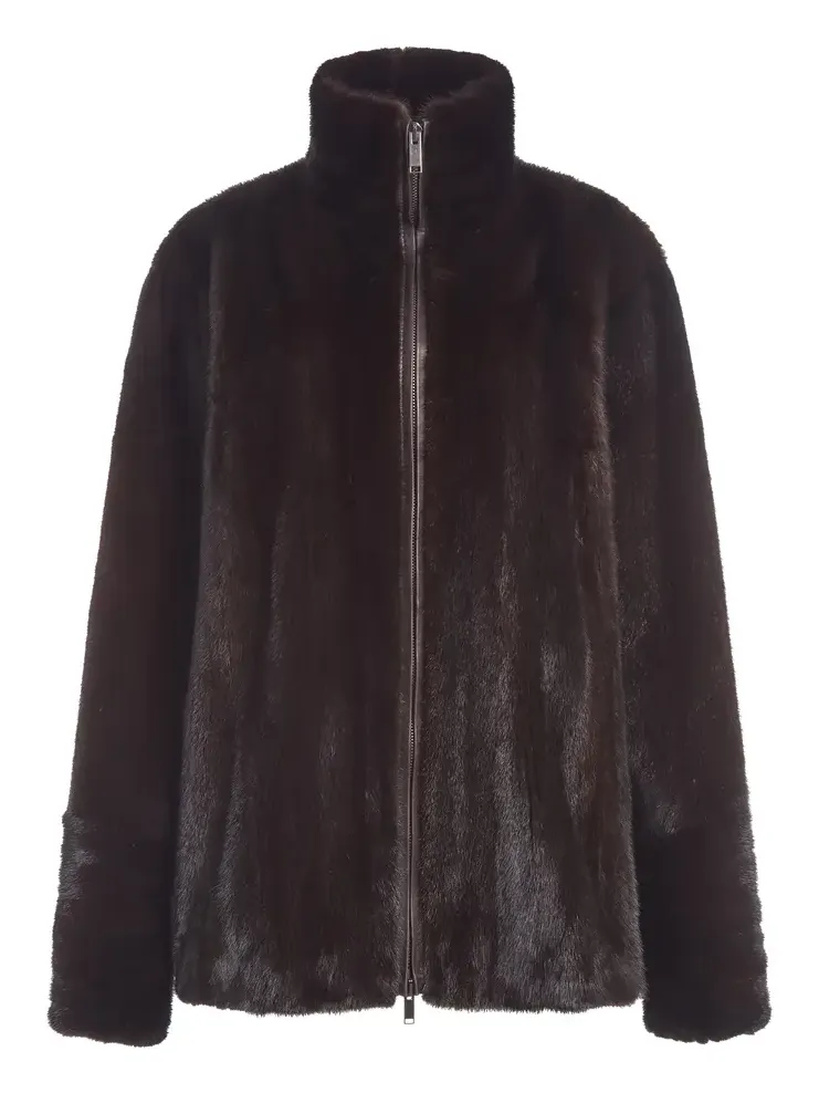 Gabriela Hearst Aristede Jacket in Dark Chocolate Recycled Mink Fur