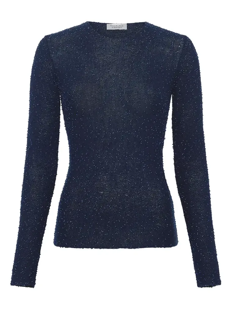 Gabriela Hearst Nello Knit Sweater in Electric Navy Beaded Cashmere Silk