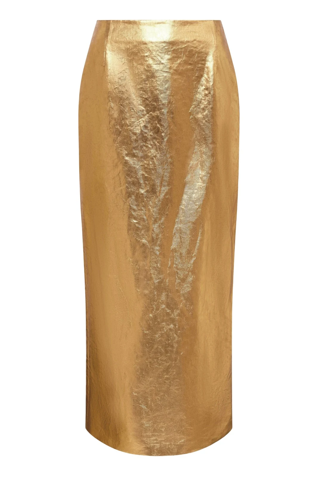 Gabriela Hearst Manuela Midi Skirt in Metallic Gold Linen Twill