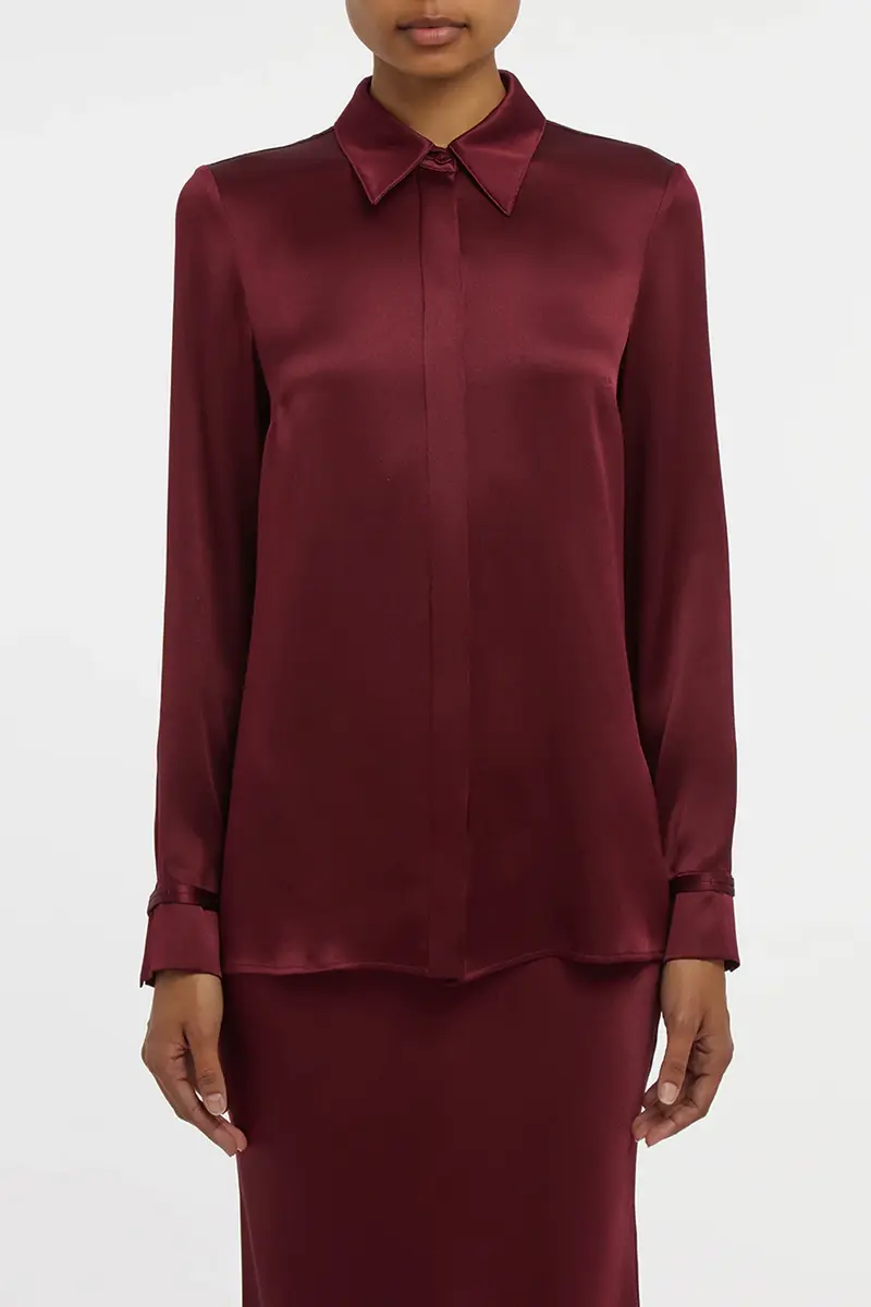 Gabriela Hearst Cruz Shirt in Bordeaux Silk Satin | Thumbnail 2 Gabriela Hearst Cruz Shirt in Bordeaux Silk Satin | Thumbnail 2