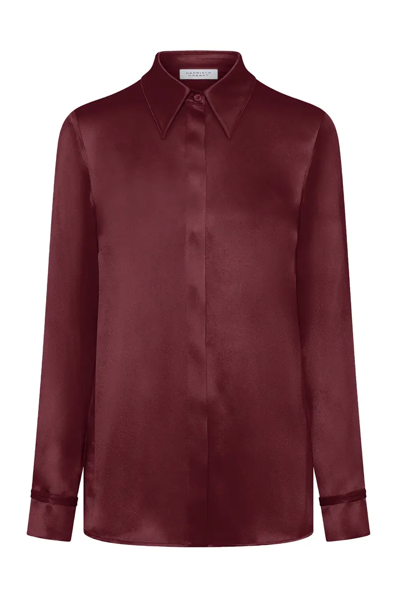 Gabriela Hearst Cruz Shirt in Bordeaux Silk Satin | Image 1 Gabriela Hearst Cruz Shirt in Bordeaux Silk Satin | Image 1
