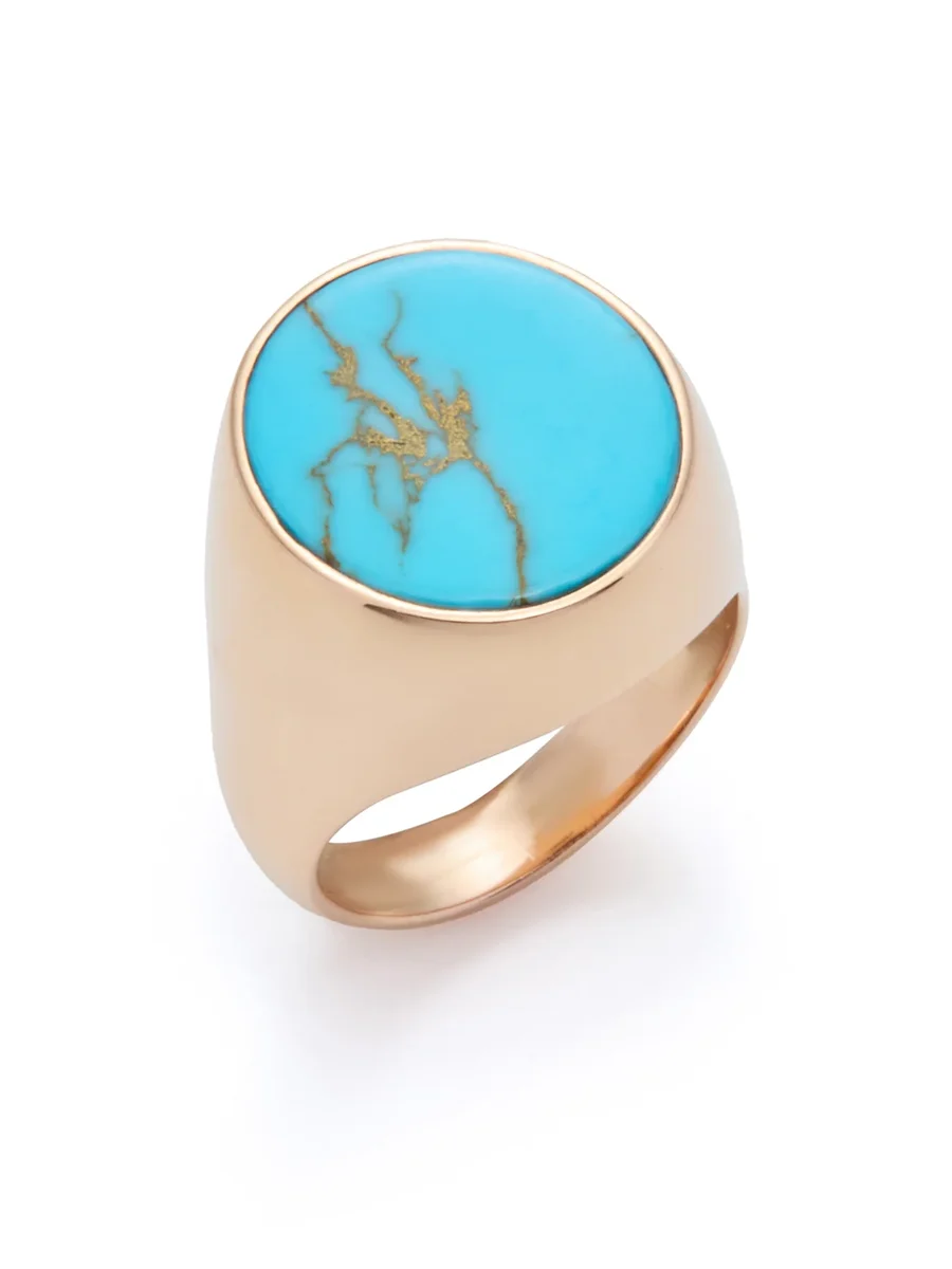 Gabriela Hearst Signet Ring in 18K Rose Gold & Turquoise Stone with Blue Sapphire