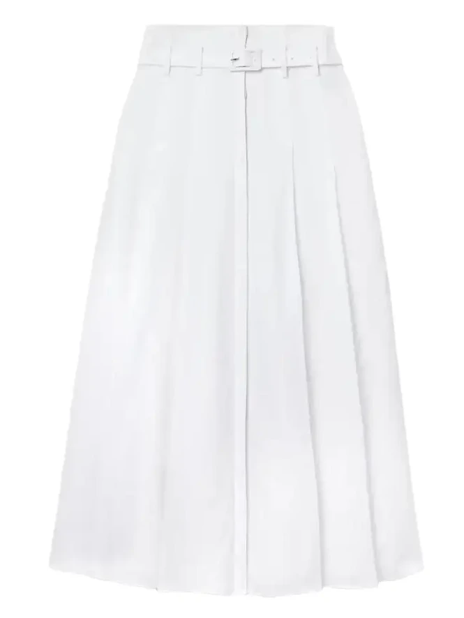 Dugald Pleated Midi Skirt in White Aloe Linen Dugald Pleated Midi Skirt in White Aloe Linen