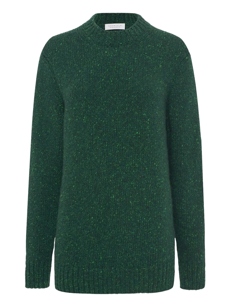 Alfie Knit Sweater in English Green Speckled Aran Cashmere