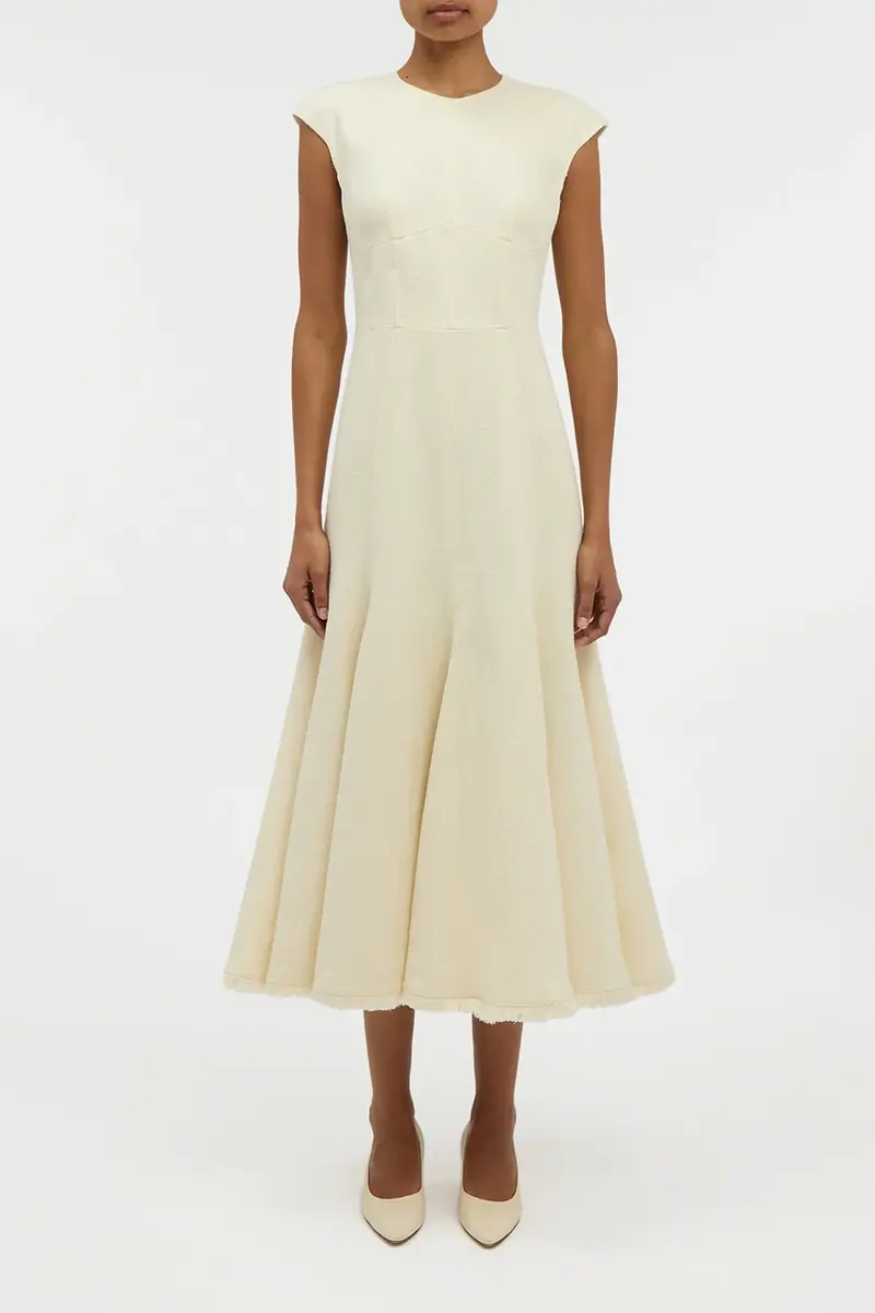 Gabriela Hearst Crowther Midi Dress in Ivory Virgin Wool Silk Slub | Thumbnail 2 Gabriela Hearst Crowther Midi Dress in Ivory Virgin Wool Silk Slub | Thumbnail 2