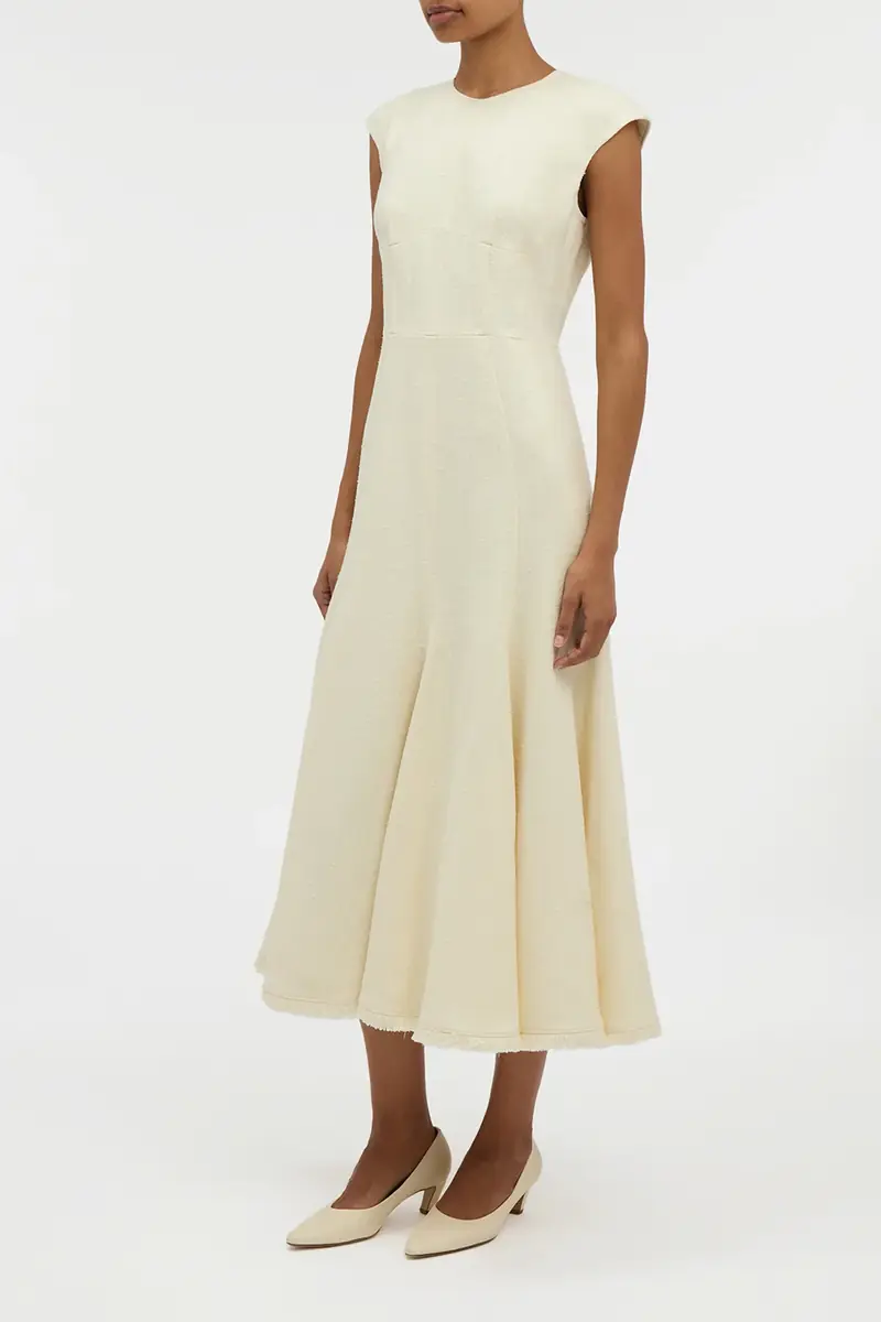 Gabriela Hearst Crowther Midi Dress in Ivory Virgin Wool Silk Slub | Thumbnail 3 Gabriela Hearst Crowther Midi Dress in Ivory Virgin Wool Silk Slub | Thumbnail 3
