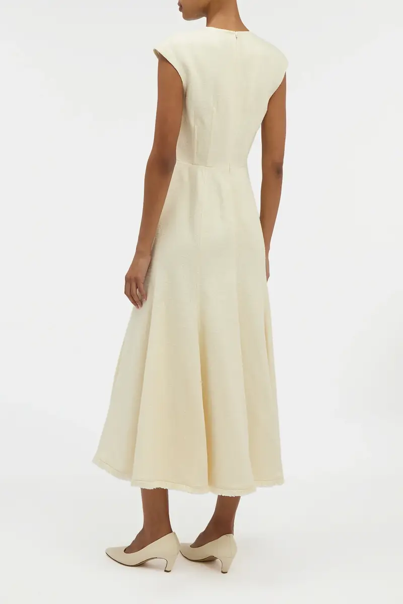 Gabriela Hearst Crowther Midi Dress in Ivory Virgin Wool Silk Slub | Thumbnail 4 Gabriela Hearst Crowther Midi Dress in Ivory Virgin Wool Silk Slub | Thumbnail 4