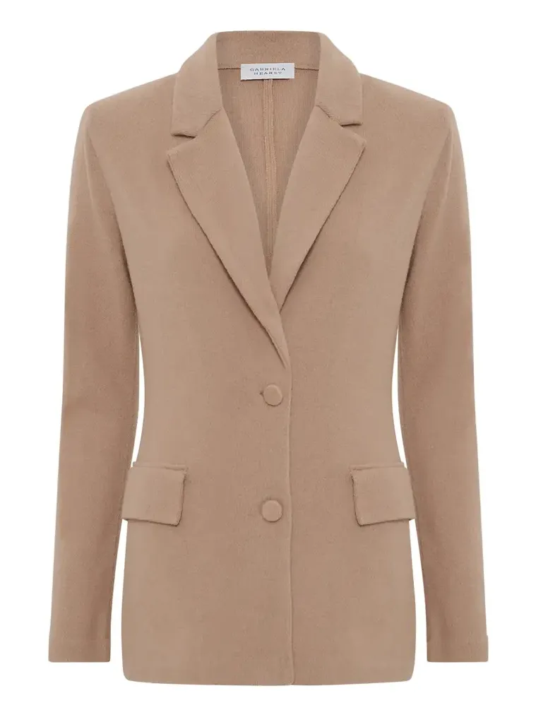 Gabriela Hearst Zander Knit Jacket in Camel Brushed Cashmere
