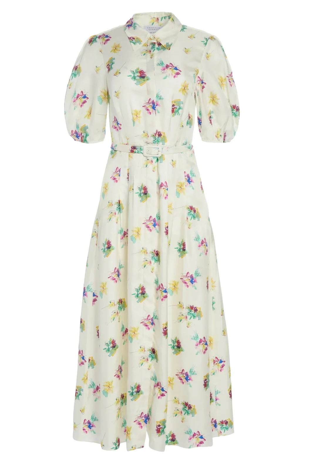Gabriela Hearst Maude Pleated Mia's Flowers Midi Shirtdress in Ivory Multi Printed Silk Twill