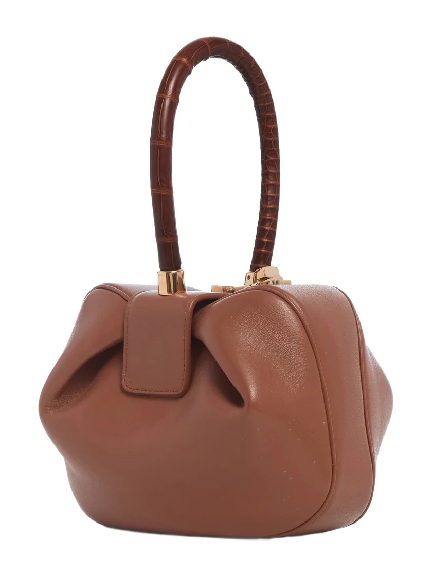 Nina Bag in Cognac Nappa Leather with Crocodile Leather Handle Nina Bag in Cognac Nappa Leather with Crocodile Leather Handle