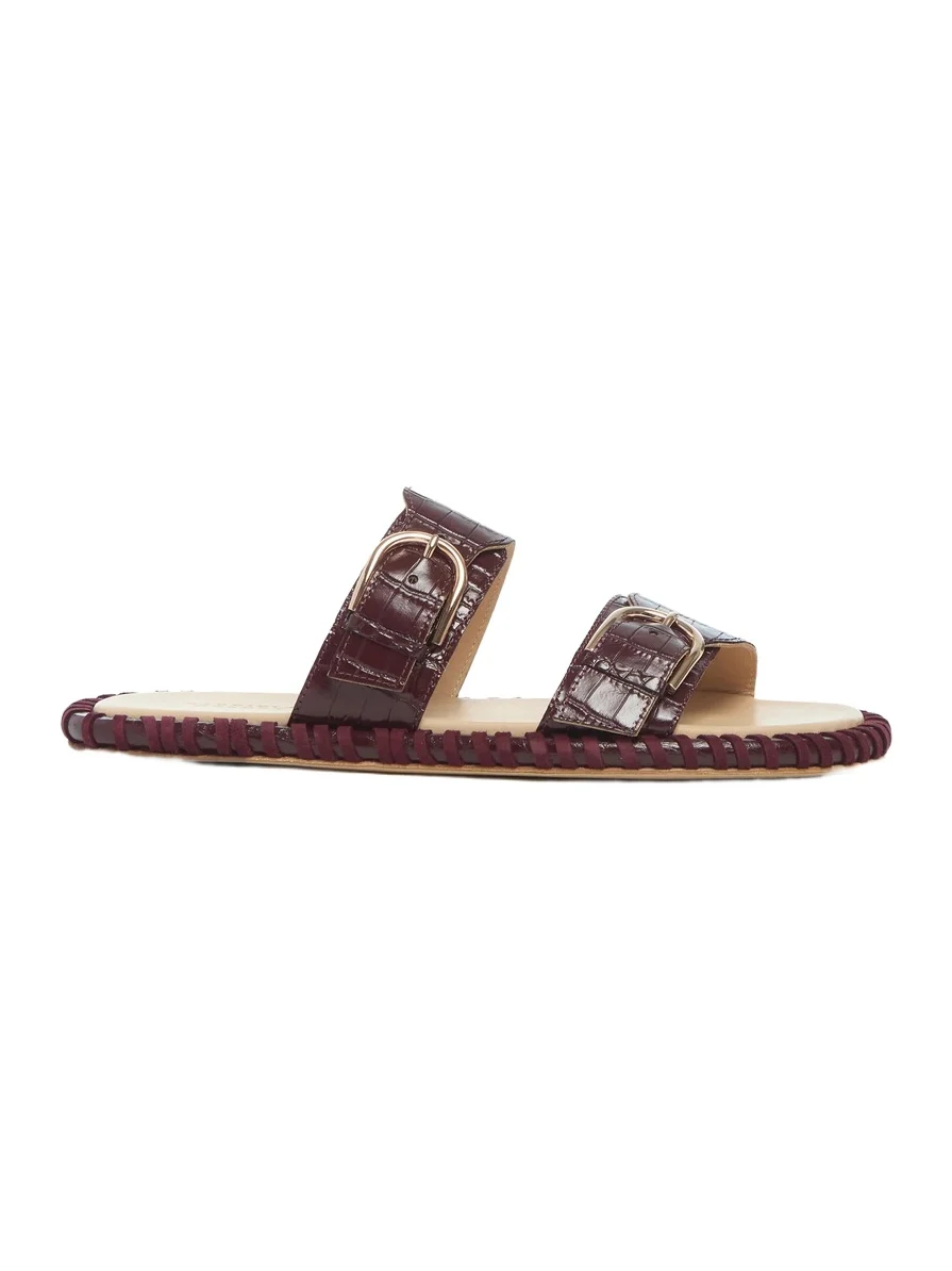 Sage Flat Sandal in Bordeaux Crocodile Embossed Leather Sage Flat Sandal in Bordeaux Crocodile Embossed Leather