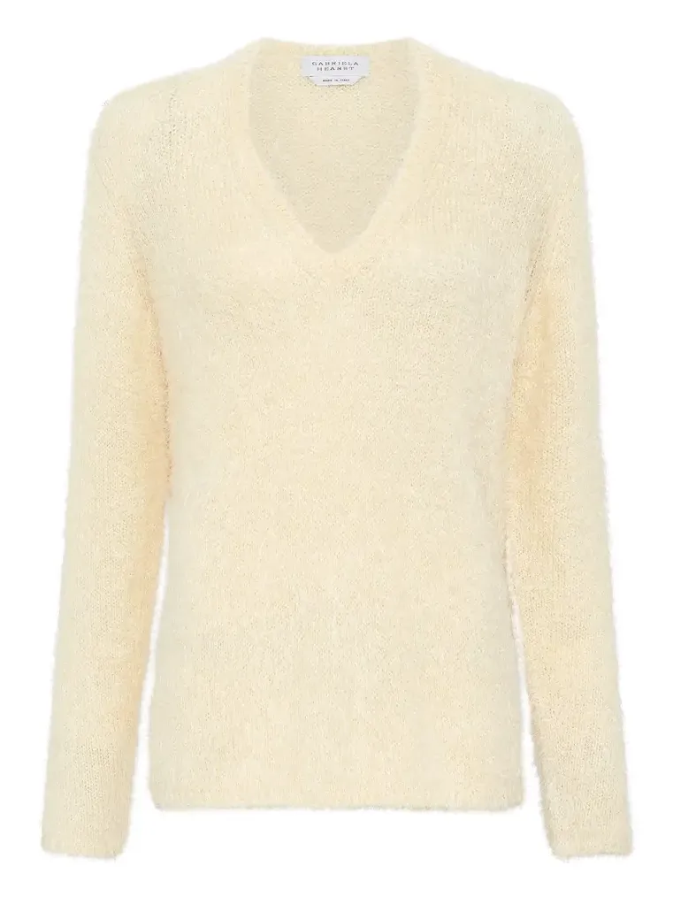 Neoma Knit V-Neck Sweater in Off White Silk Cashmere Neoma Knit V-Neck Sweater in Off White Silk Cashmere