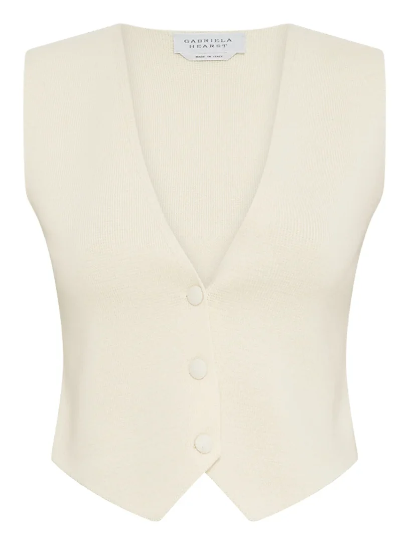 Gabriela Hearst Enso Knit Vest in Off White Merino Wool Cashmere