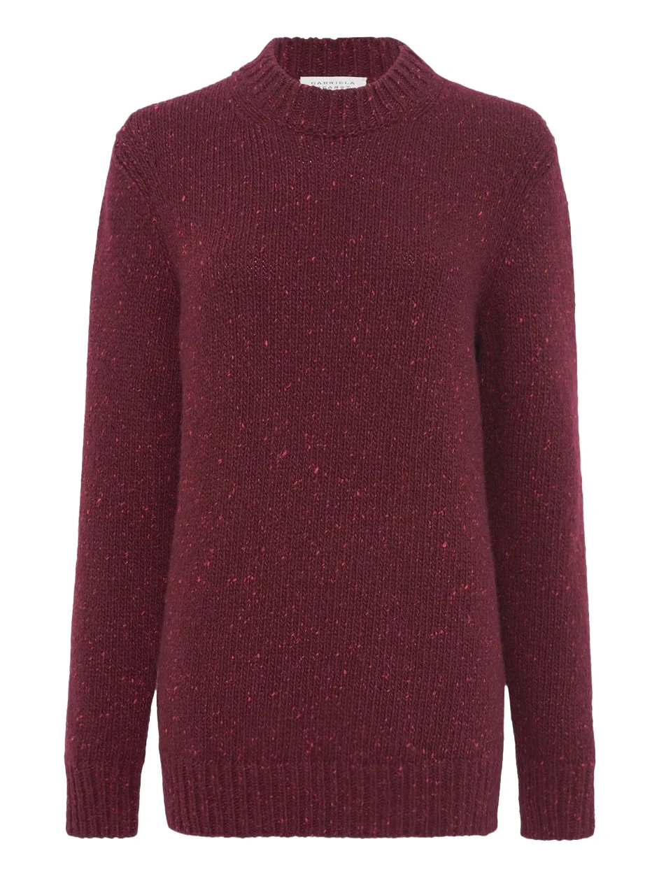 Alfie Knit Sweater in Bordeaux Speckled Aran Cashmere Alfie Knit Sweater in Bordeaux Speckled Aran Cashmere