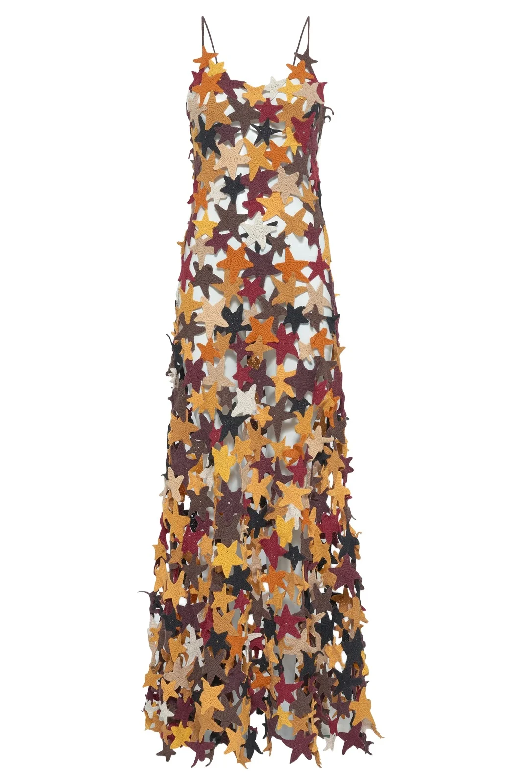 Yeshara Crochet Stars Maxi Slip Dress in Multi Cashmere