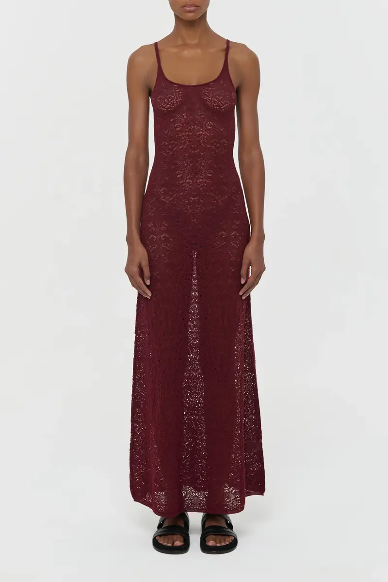 Gabriela Hearst Meridian Lace Knit Maxi Dress in Bordeaux Merino Wool with Lining | Thumbnail 2