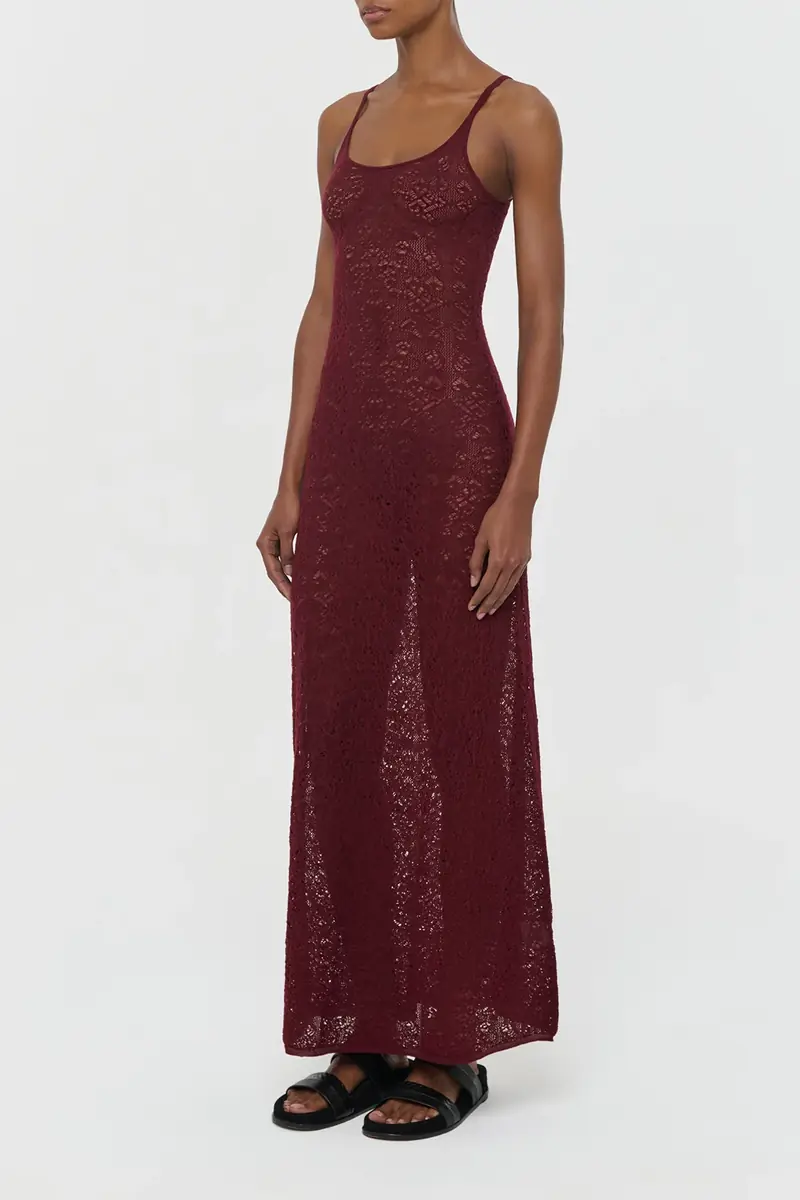 Gabriela Hearst Meridian Lace Knit Maxi Dress in Bordeaux Merino Wool with Lining | Thumbnail 3