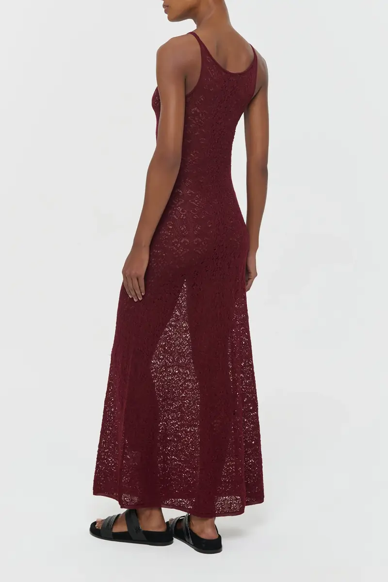 Gabriela Hearst Meridian Lace Knit Maxi Dress in Bordeaux Merino Wool with Lining | Thumbnail 4