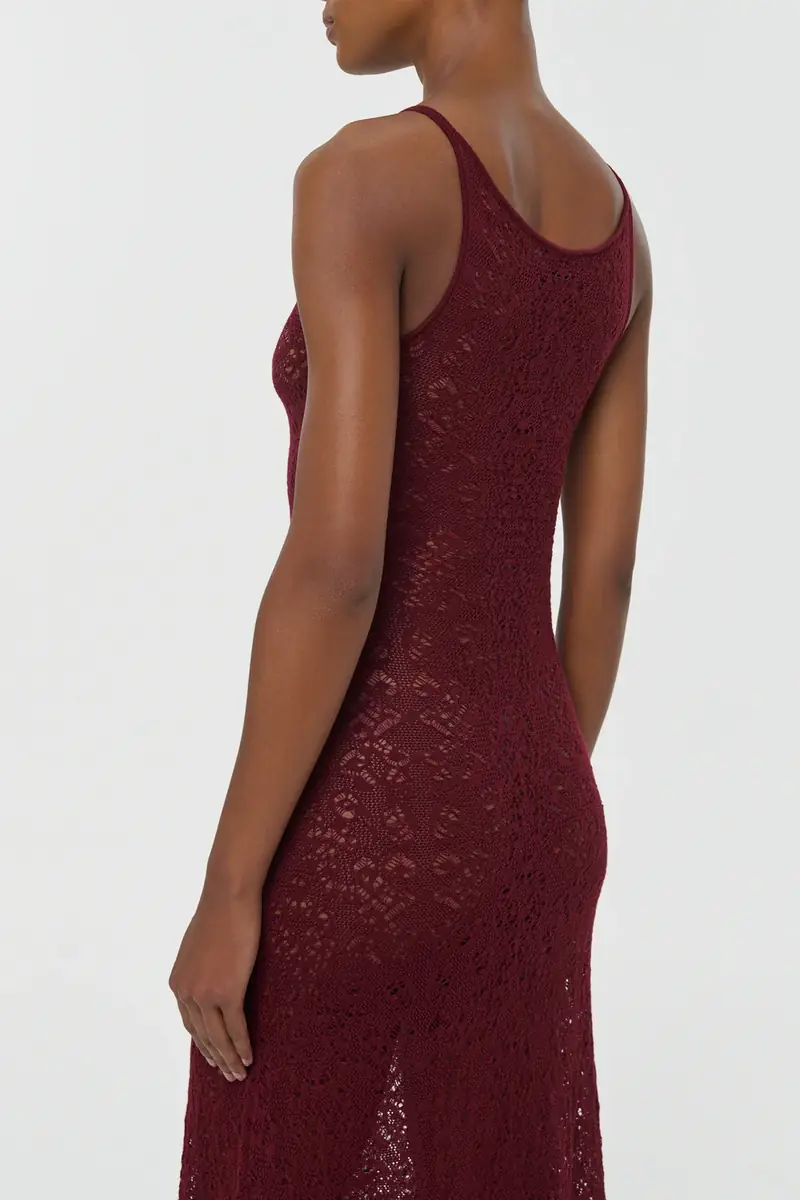 Gabriela Hearst Meridian Lace Knit Maxi Dress in Bordeaux Merino Wool with Lining | Thumbnail 5