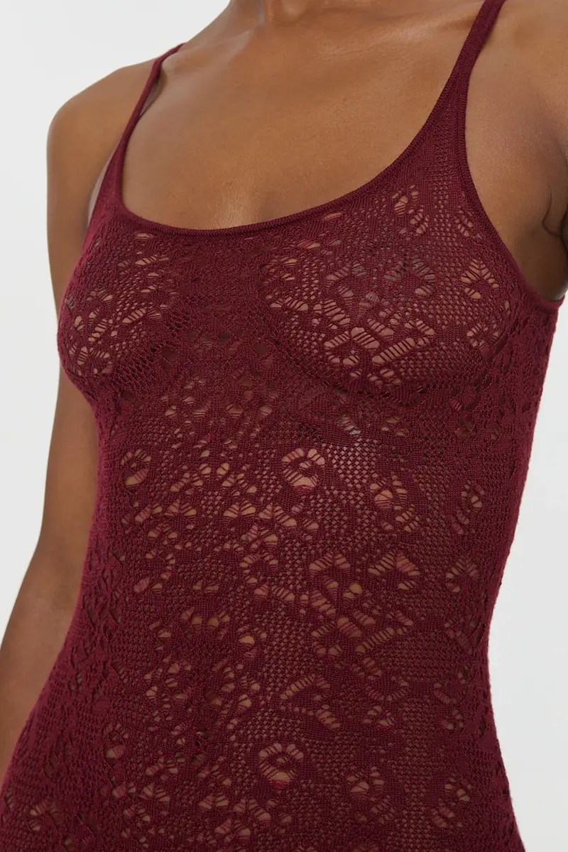 Gabriela Hearst Meridian Lace Knit Maxi Dress in Bordeaux Merino Wool with Lining | Thumbnail 6